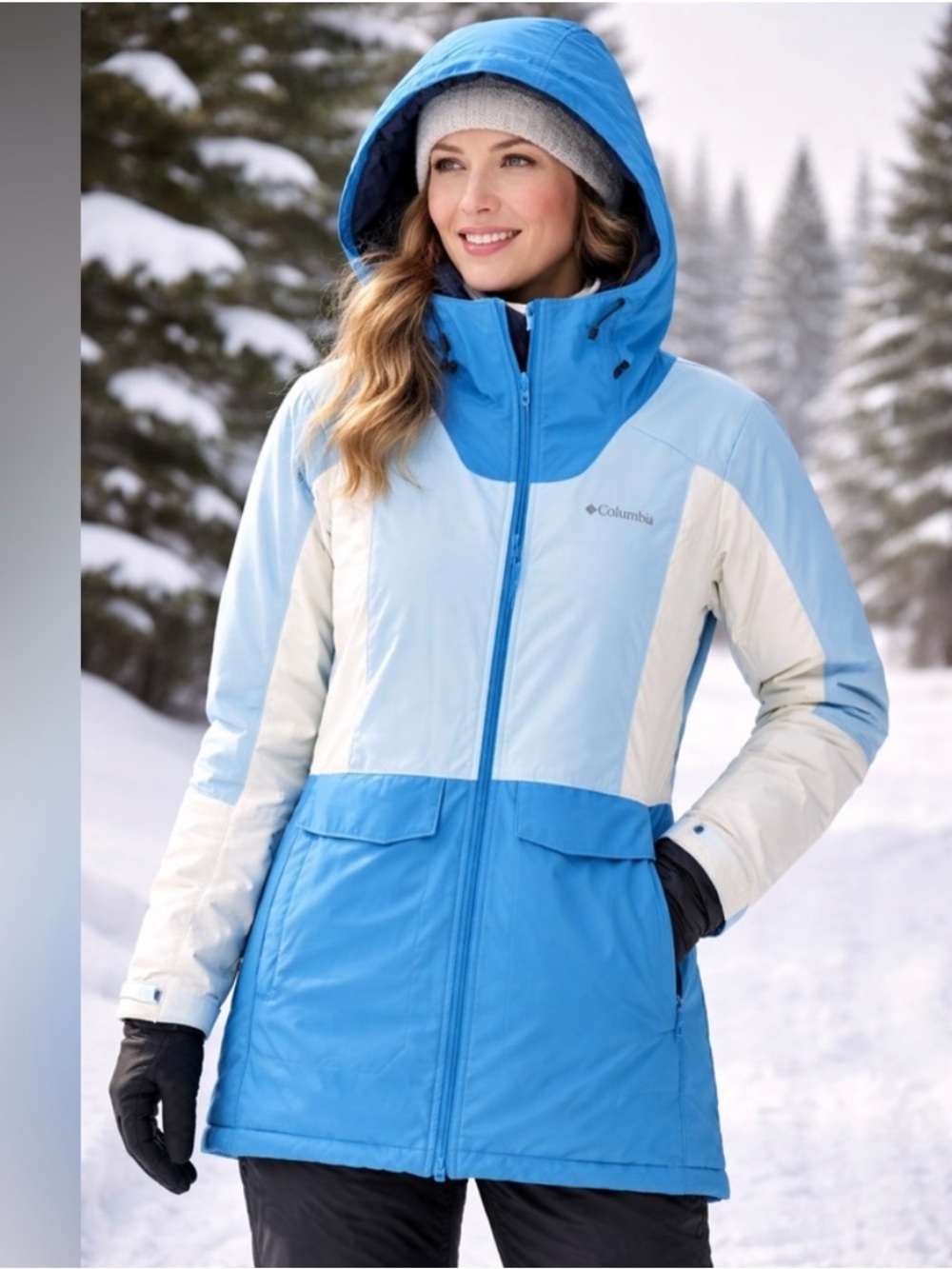 Columbia Women's Two-Tone Blue Hooded Ski Jacket